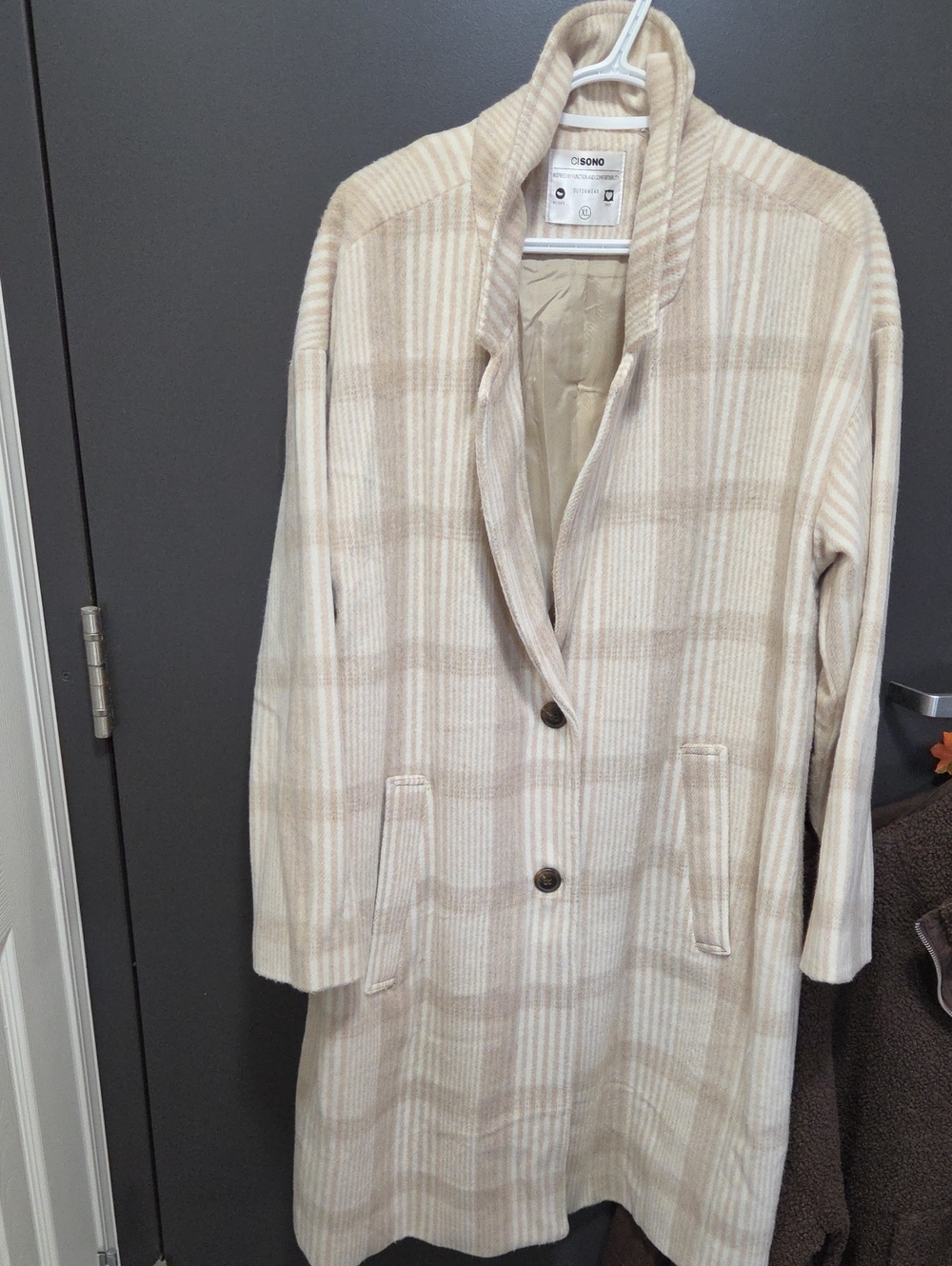 Ci Sono Beige Plaid Long Trench Coat